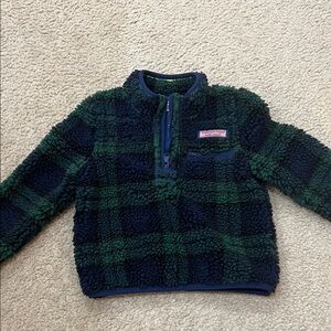 Vineyard Vines Plaid Fleece Pullover - Green and Navy